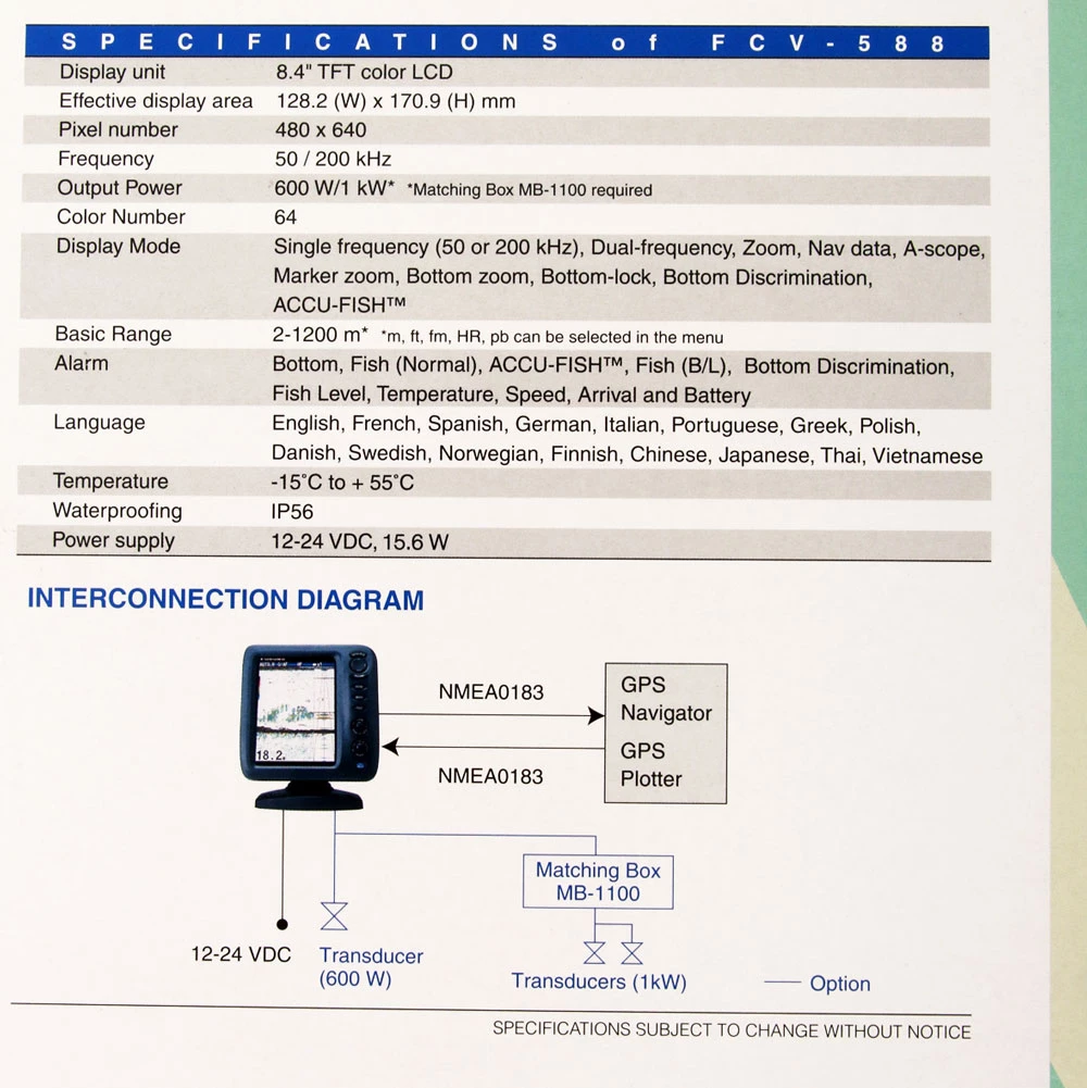 Furuno FCV-588 8.4'' Colour LCD Fishfinder With P66 Transducer D/T 50/200kHz 5 Furuno FCV-588 8.4'' Colour LCD Fishfinder With P66 Transducer D/T 50/200kHz - Image 4